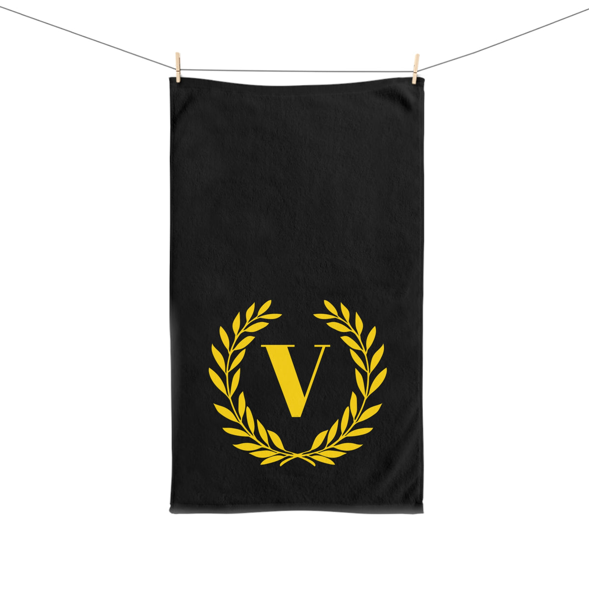 Elegant letter "V" Gold Laurel Monogram Hand Towel