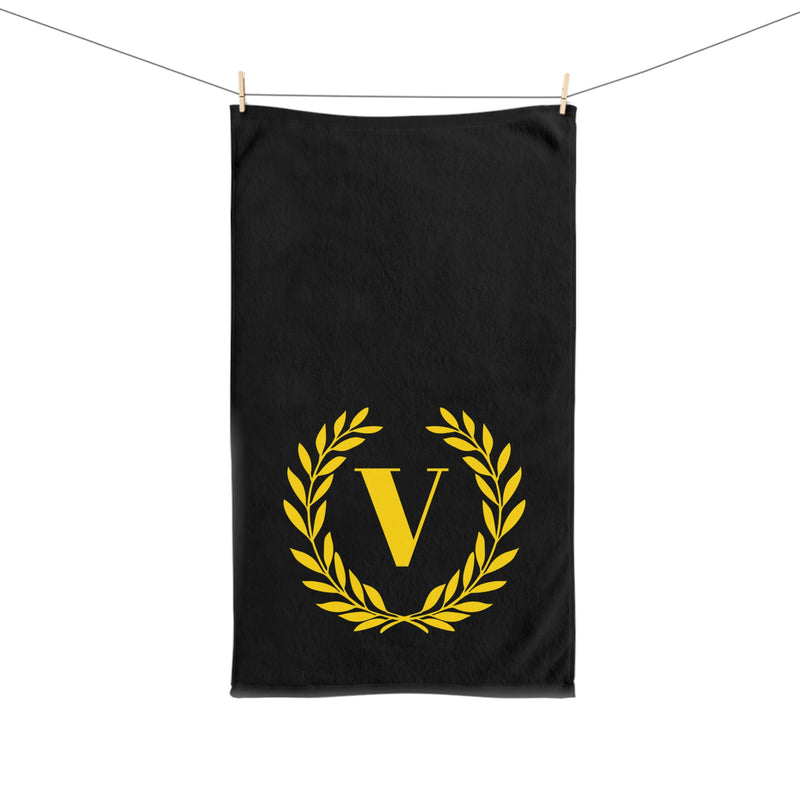 Elegant letter "V" Gold Laurel Monogram Hand Towel