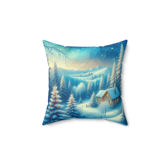 Winter Forest Scene Spun Polyester Square Pillow