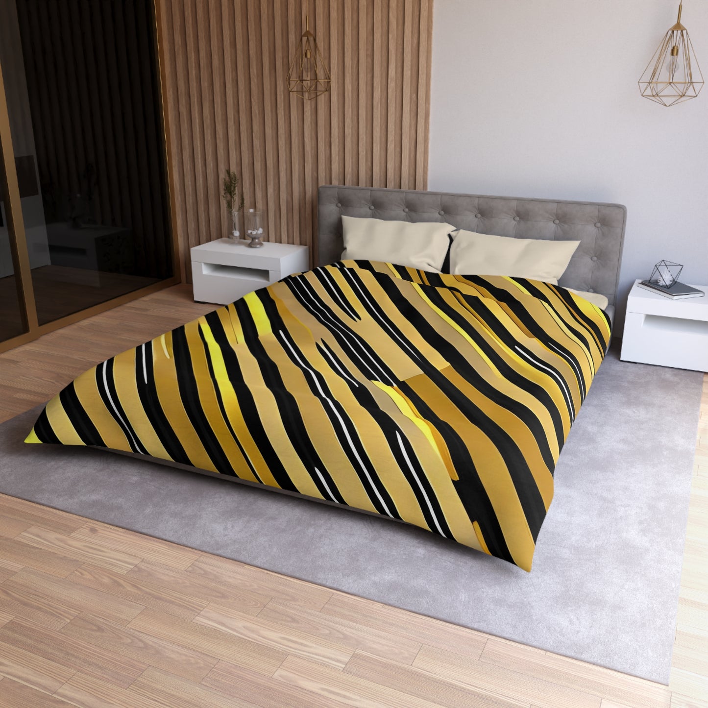 Gold and Black Stripes Microfiber Duvet Cover