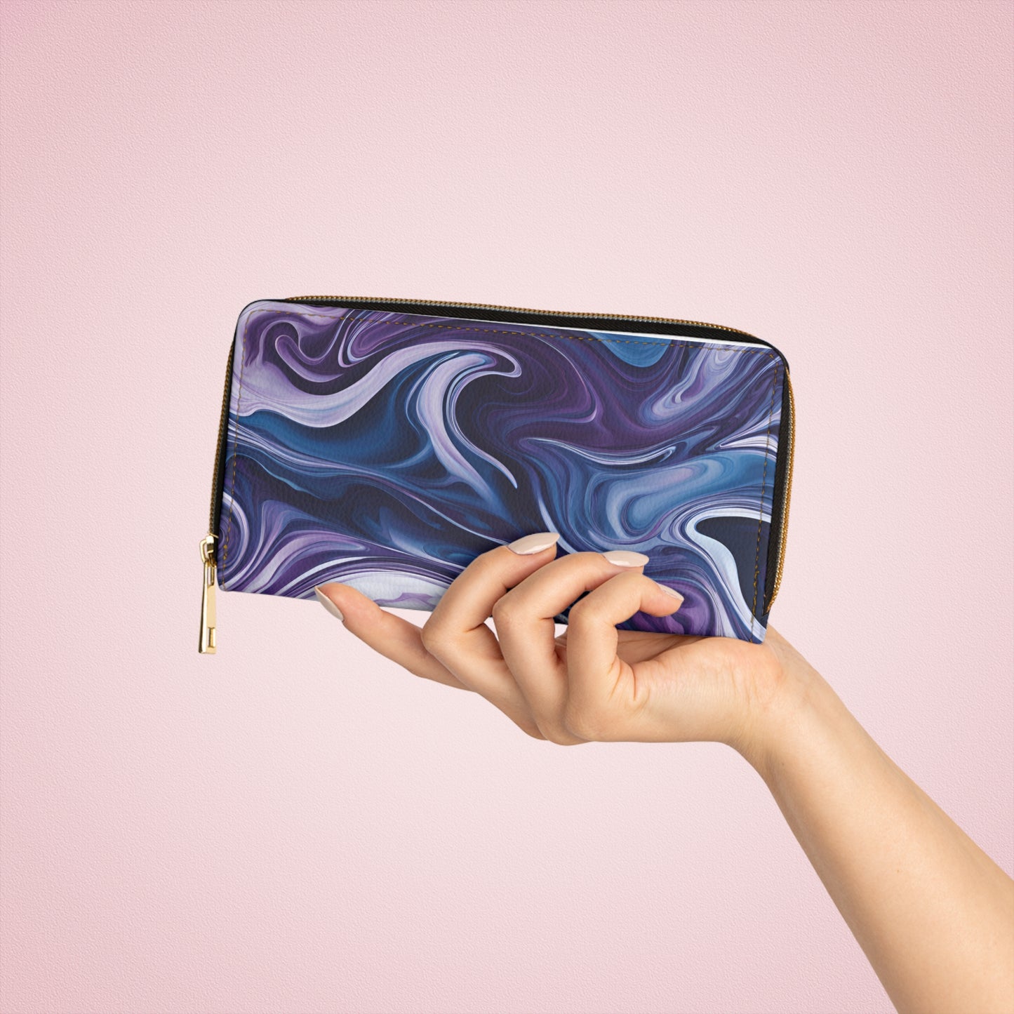 Blue and Purple Marble Swirl Zipper Wallet