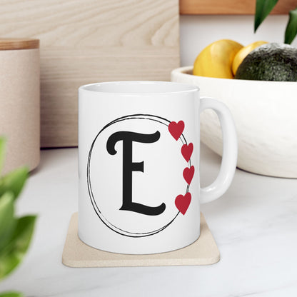 Letter "E" Monogram Heart Design Coffee Mug