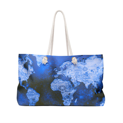 Blue World Map Weekender Bag