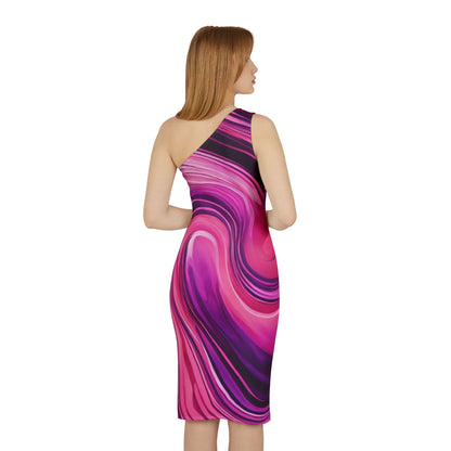 Pink and Purple Marble Swirl Shoulder Dress