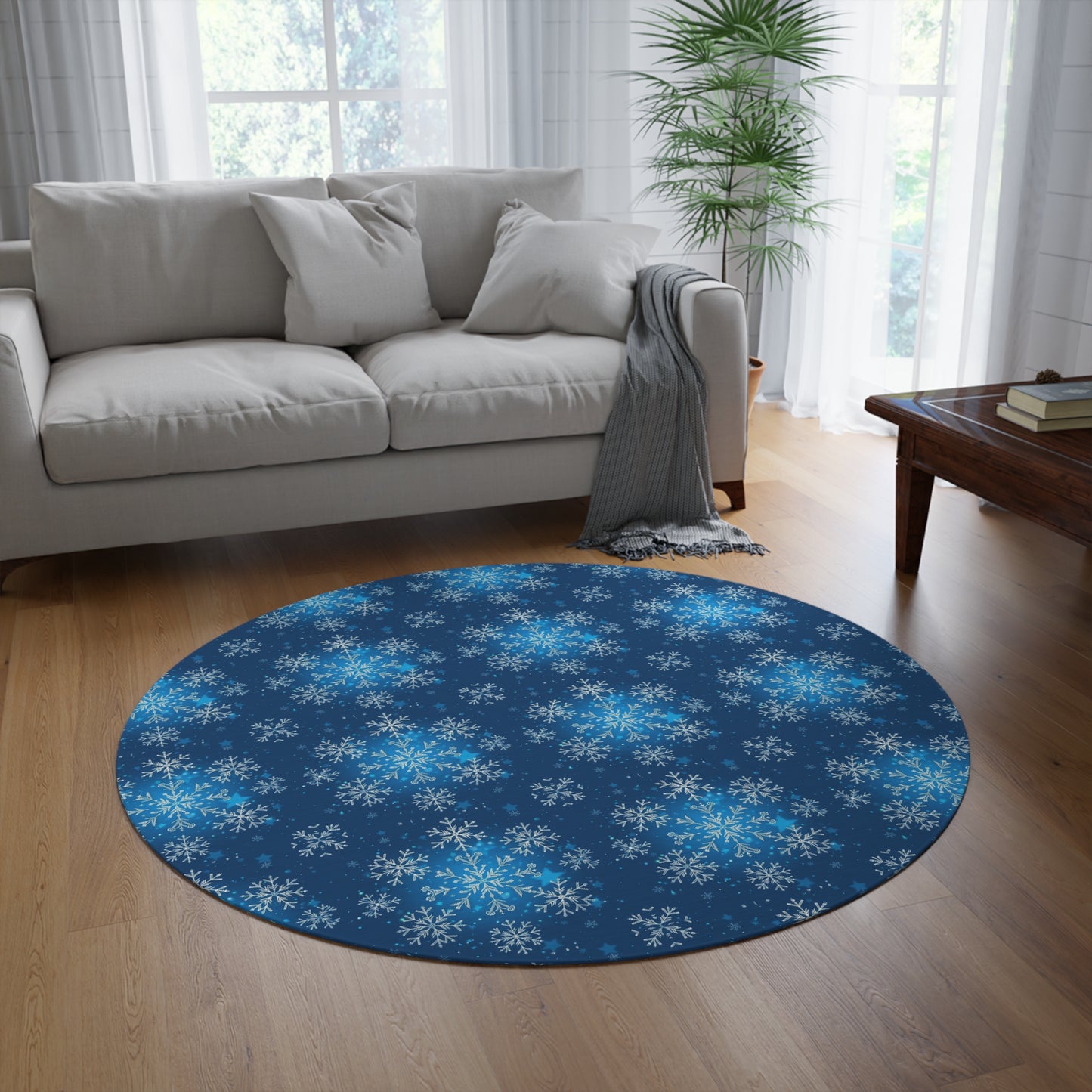 Magical Holiday Snowflake Round Rug