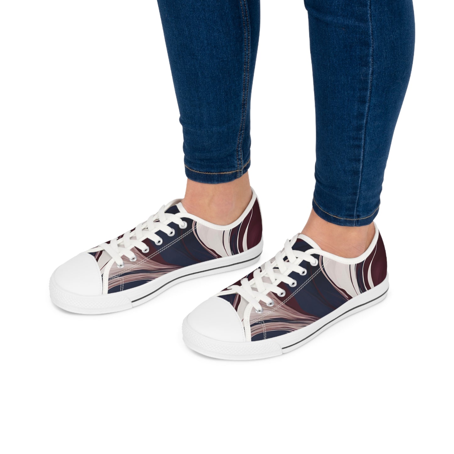 Burgundy and White Women's Low Top Sneakers