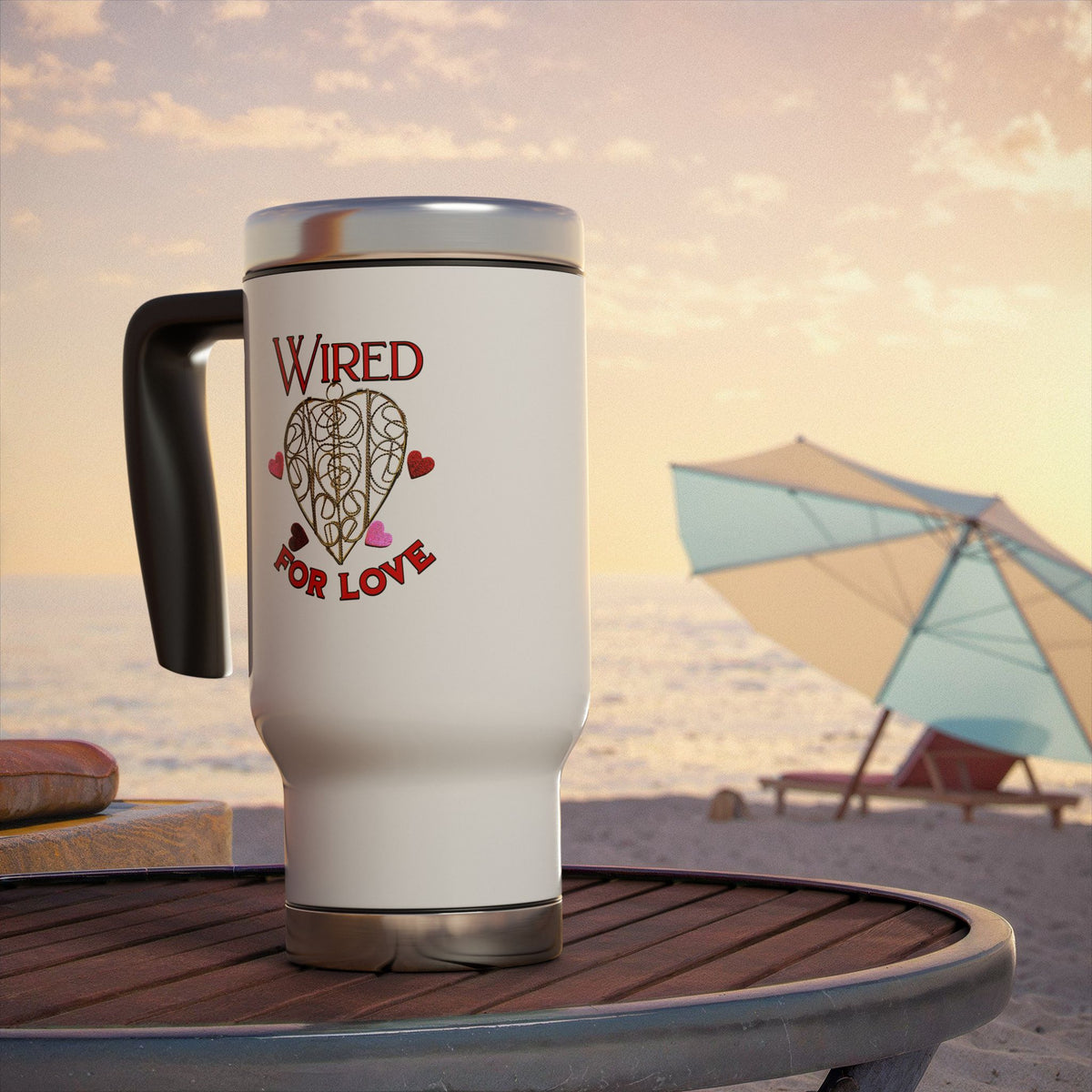 Wired For Love -  Stainless Steel Travel Mug with Handle, 14oz