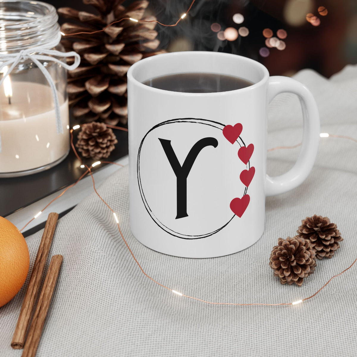 Letter "Y" Monogram Heart Design Coffee Mug