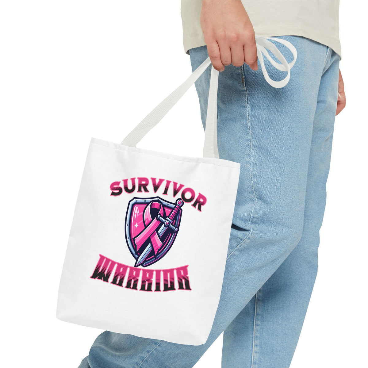 Survivor Warrior Tote Bag — Pink Ribbon Breast Cancer Awareness Tote