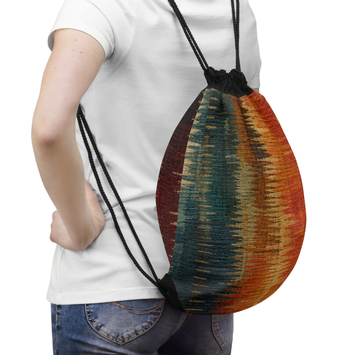 Abstract Ikat Pattern Drawstring Bag