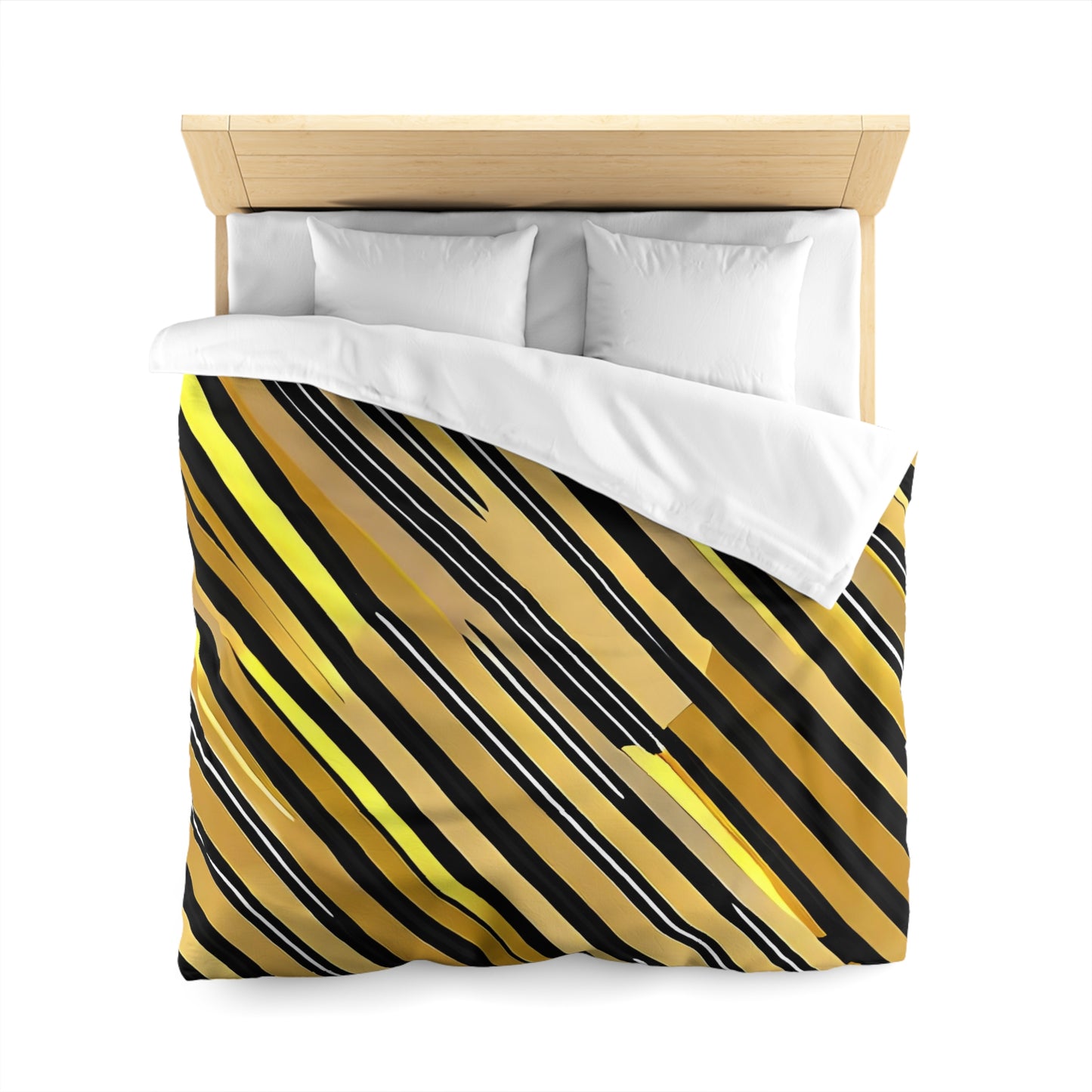 Gold and Black Stripes Microfiber Duvet Cover