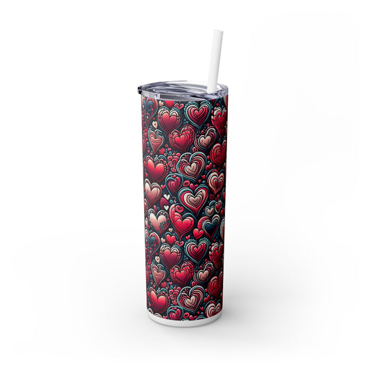 Decorative Heart Pattern - Skinny Tumbler with Straw, 20oz