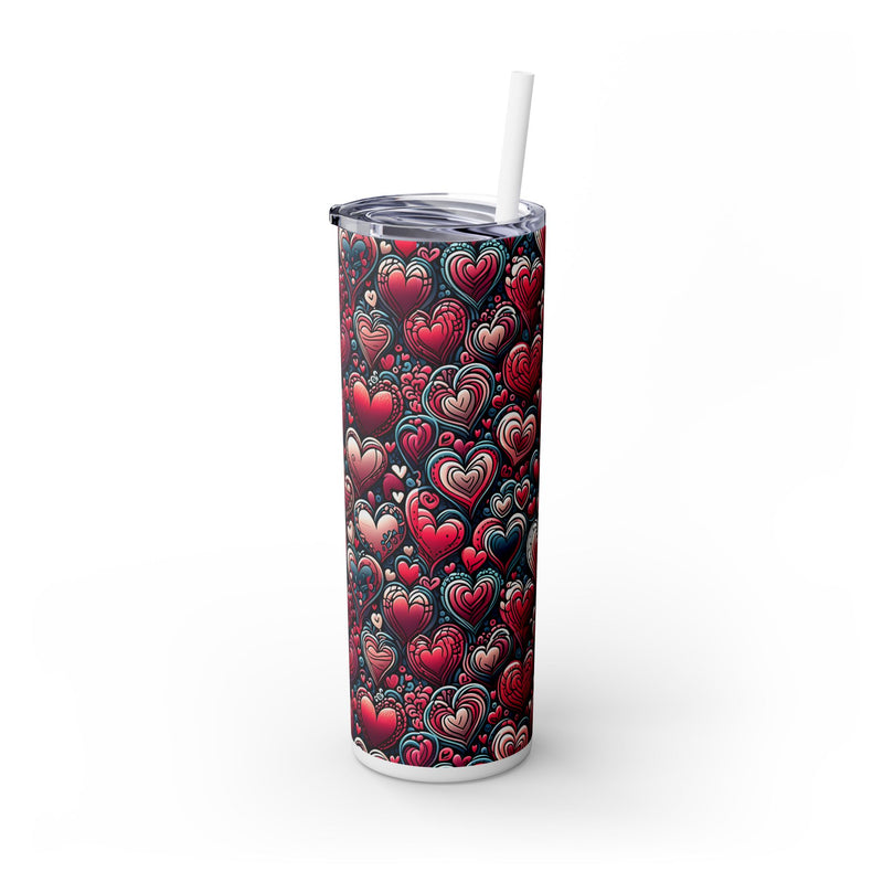 Decorative Heart Pattern - Skinny Tumbler with Straw, 20oz