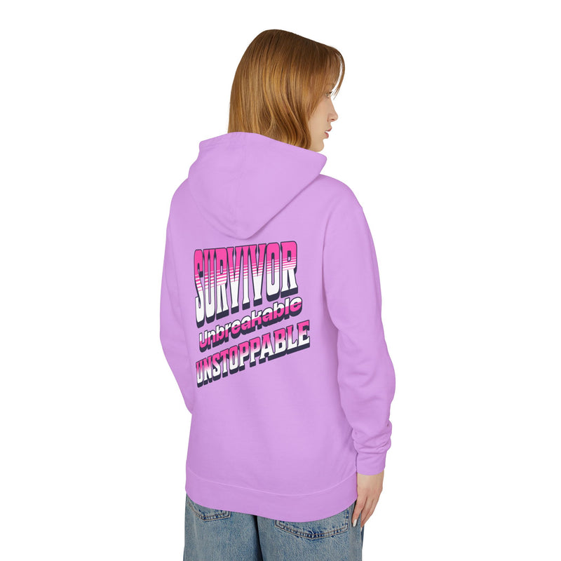 Survivor, Unbreakable, Unstoppable - Breast Cancer Survivor Lightweight Hooded Sweatshirt