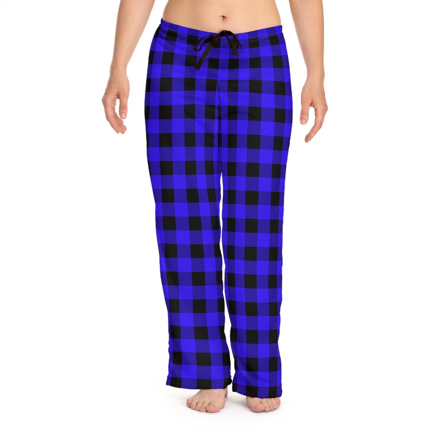 Blue Checkered Plaid Pattern Women's Pajama Pants (AOP)