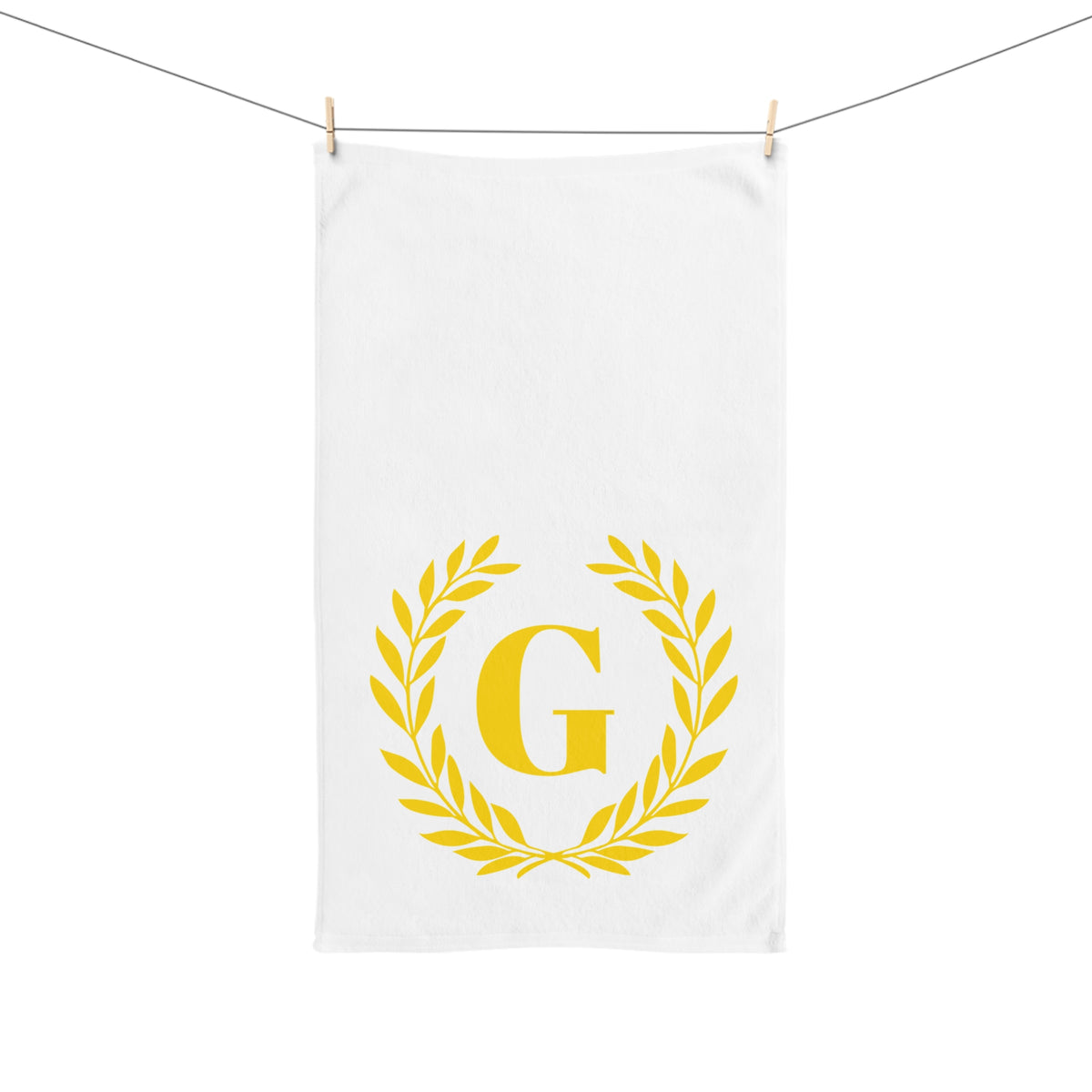 Elegant letter "G" Gold Laurel Monogram White Hand Towel