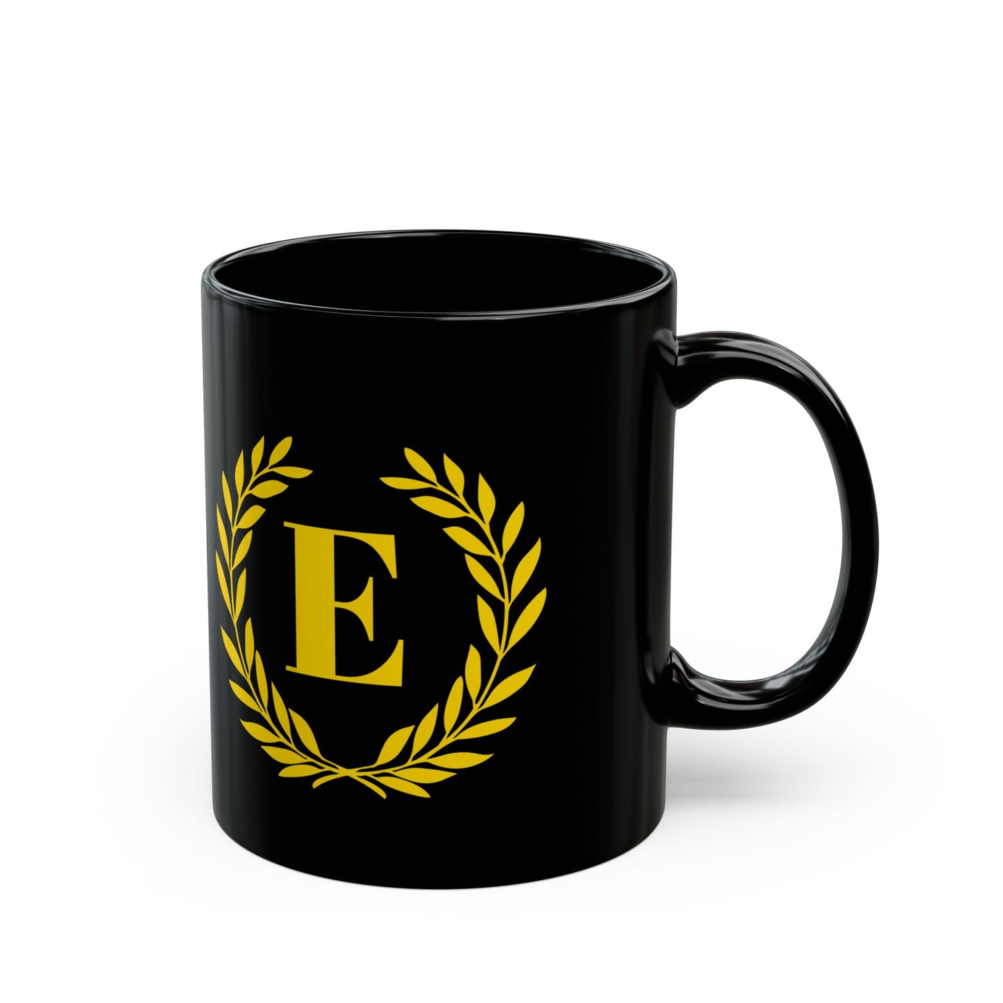 Elegant Letter "E" Laurel Monogram Black Coffee Mug