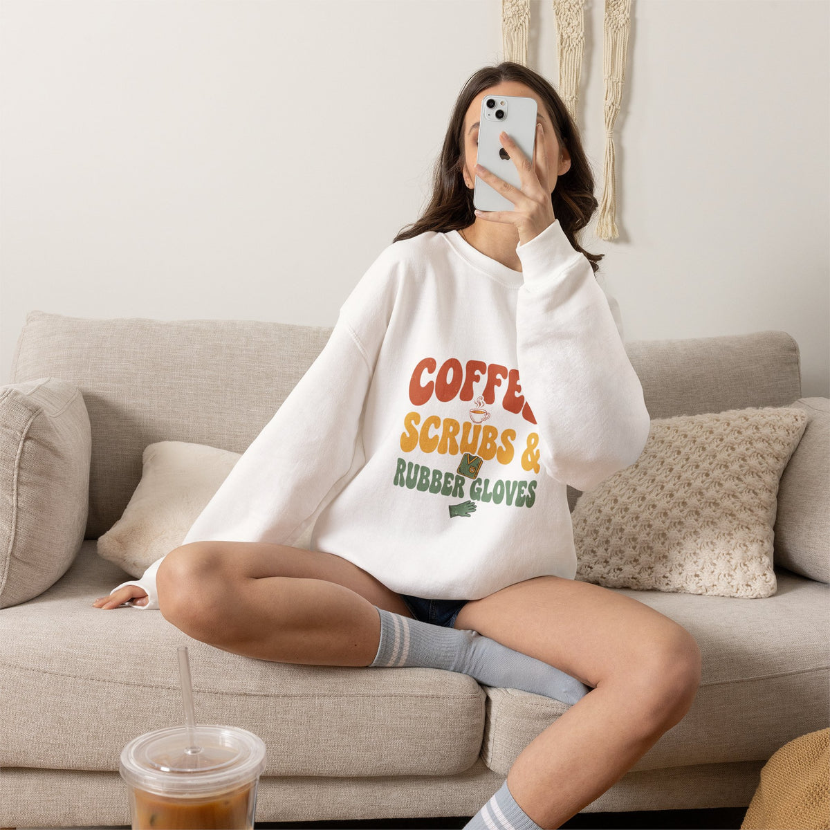 Coffee Scrubs and Rubber Gloves Sweatshirt — Funny Nurse Coffee Crewneck