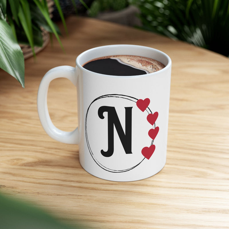 Letter "N" Monogram Heart Design Coffee Mug