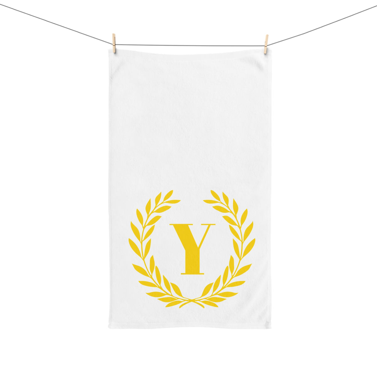 Elegant letter "Y" Gold Laurel Monogram White Hand Towel