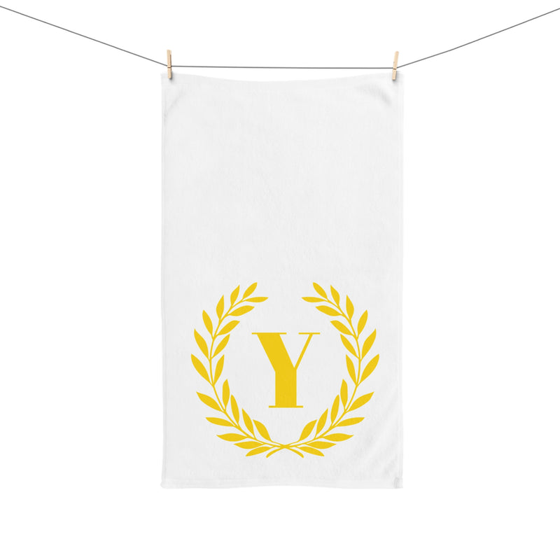 Elegant letter "Y" Gold Laurel Monogram White Hand Towel