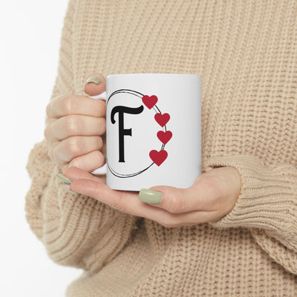 Letter "F" Monogram Heart Design Coffee Mug