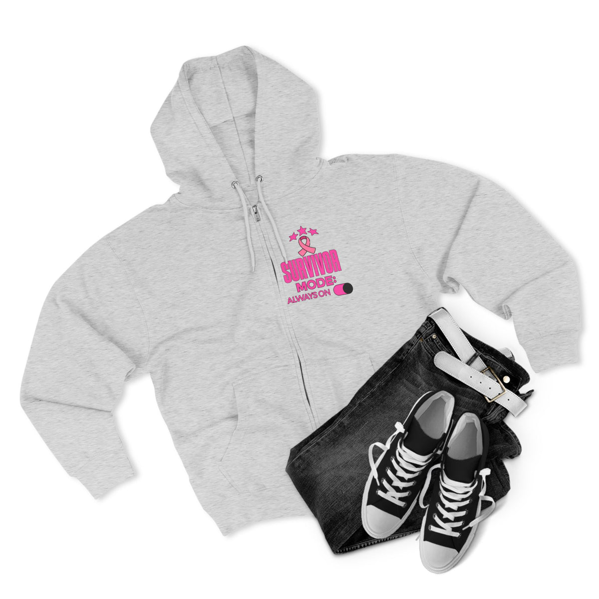 Survivor Mode: Always On - Breast Cancer Survivor Zip Hoodie
