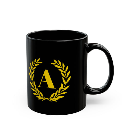Elegant Letter "A" Laurel Monogram Black Coffee Mug