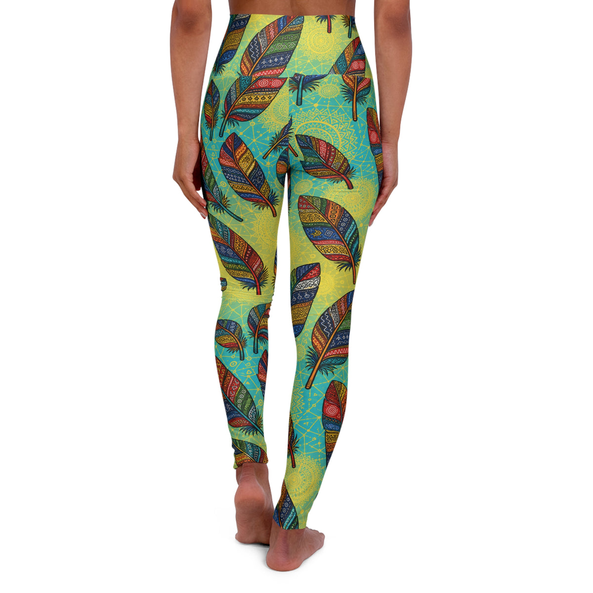 Boho Feathers High Waisted Yoga Leggings (AOP)
