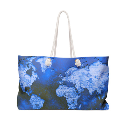 Blue World Map Weekender Bag