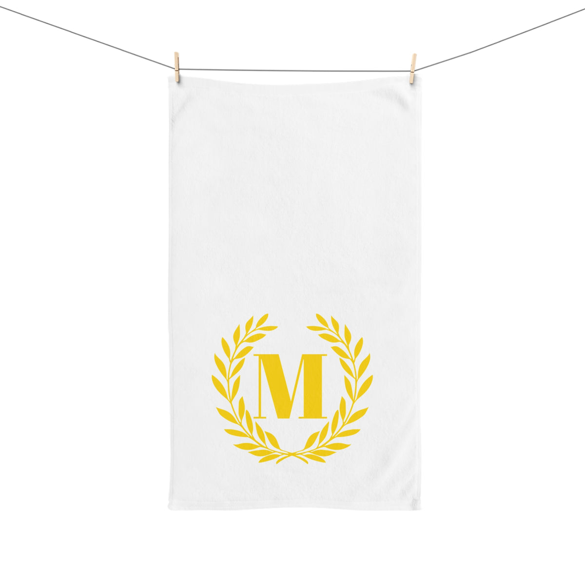 Elegant letter "M" Gold Laurel Monogram White Hand Towel