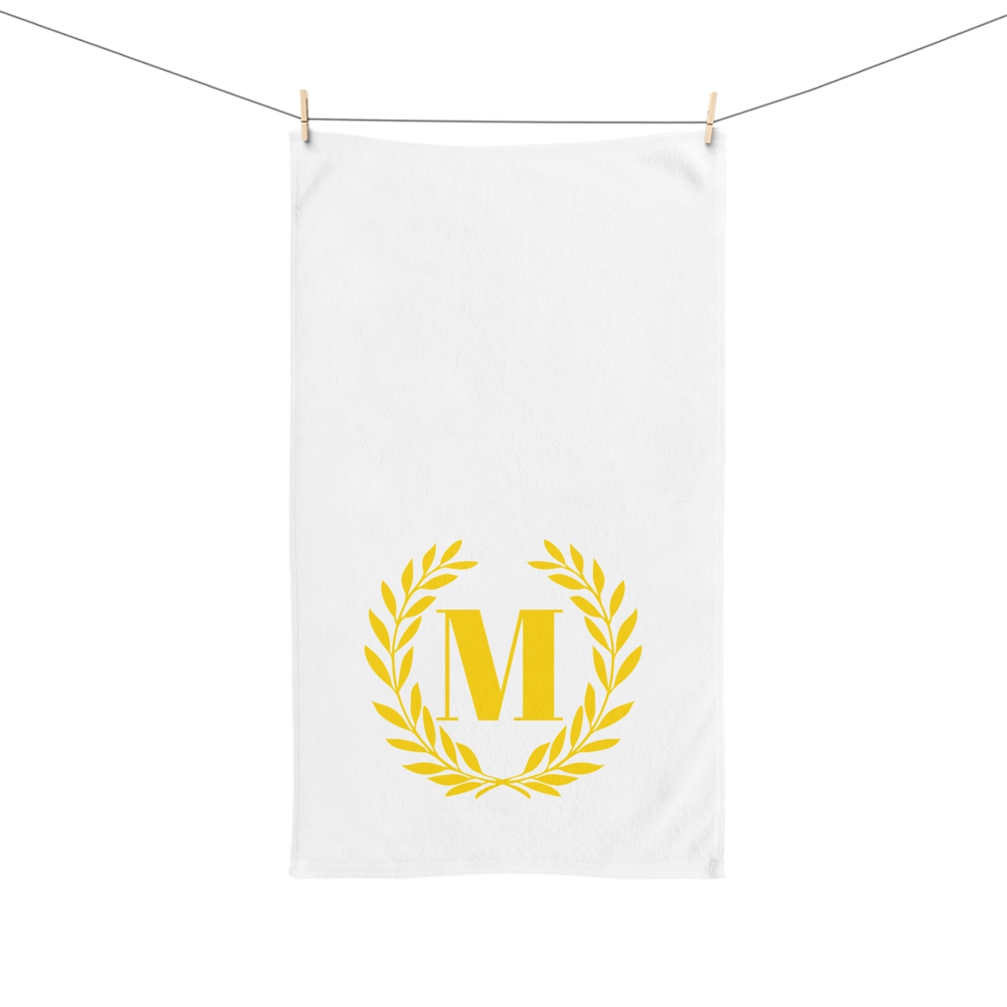 Elegant letter "M" Gold Laurel Monogram White Hand Towel