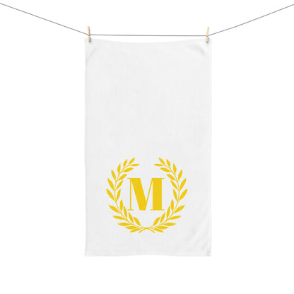 Elegant letter "M" Gold Laurel Monogram White Hand Towel