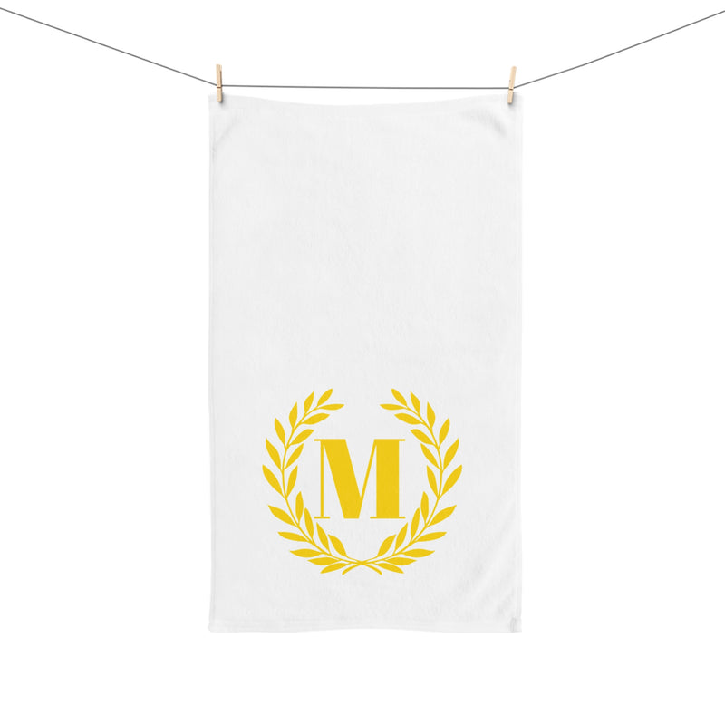 Elegant letter "M" Gold Laurel Monogram White Hand Towel