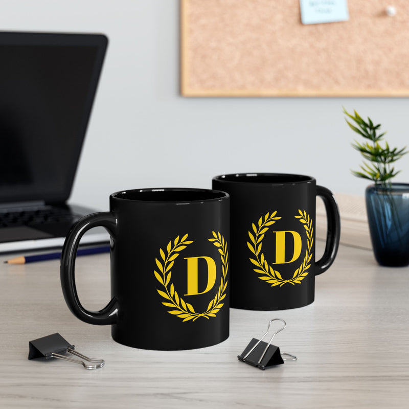 Elegant Letter "D" Laurel Monogram Black Coffee Mug