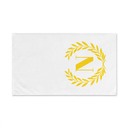 Elegant letter "N" Gold Laurel Monogram White Hand Towel