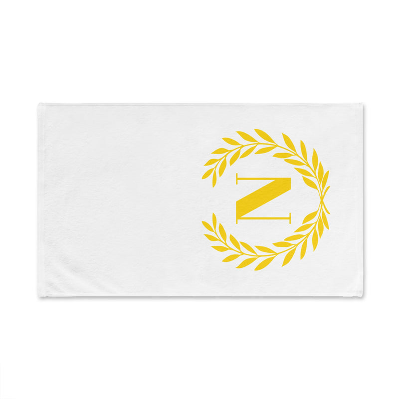 Elegant letter "N" Gold Laurel Monogram White Hand Towel