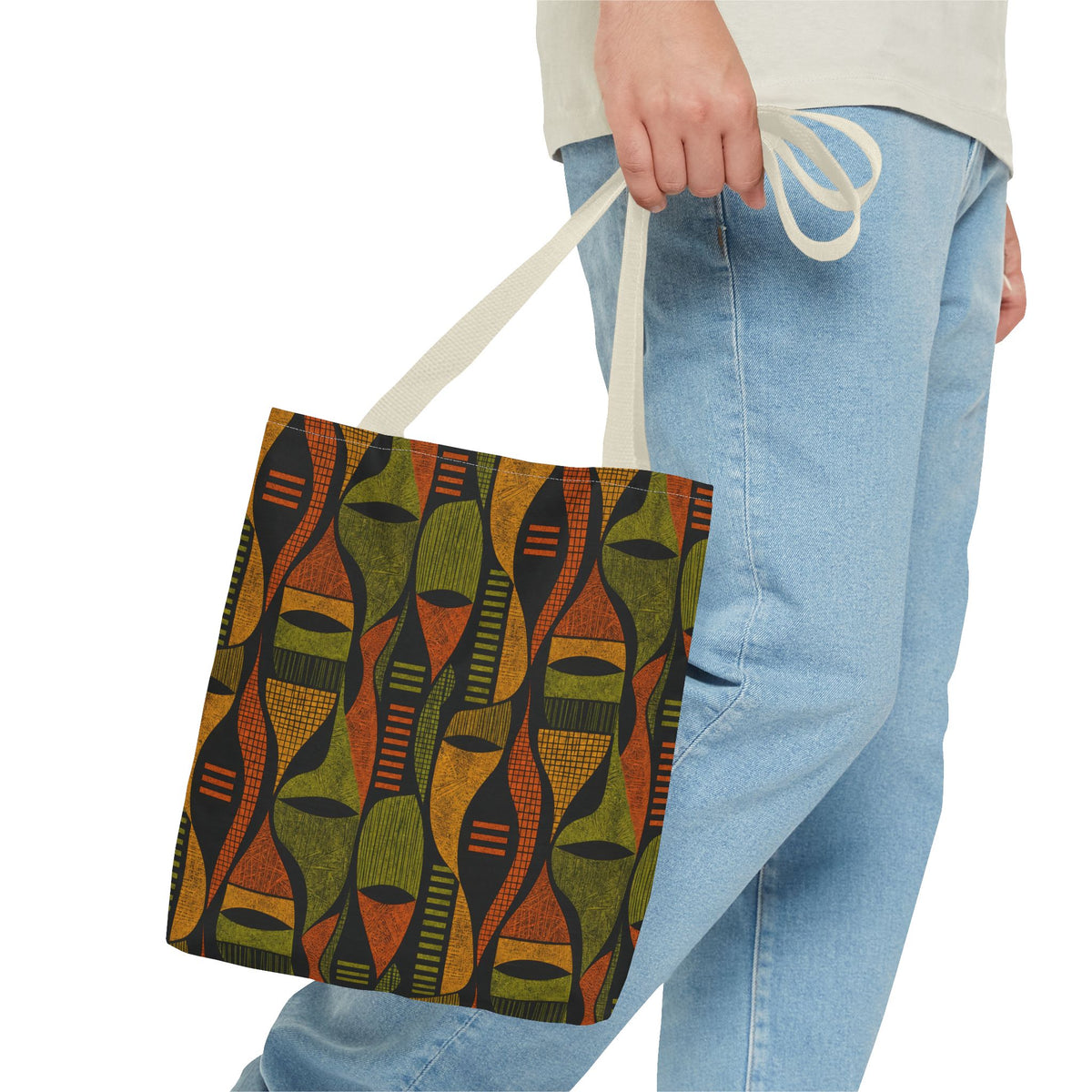Retro Tribal Pattern Tote Bag – Earthy Boho All-Over Print Tote