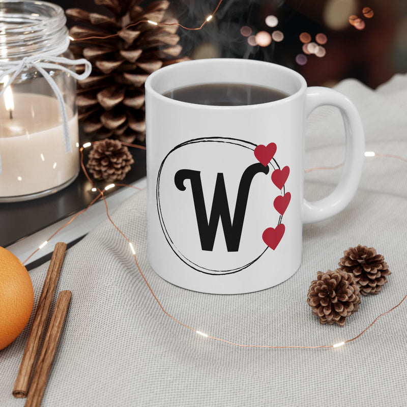 Letter "W" Monogram Heart Design Coffee Mug