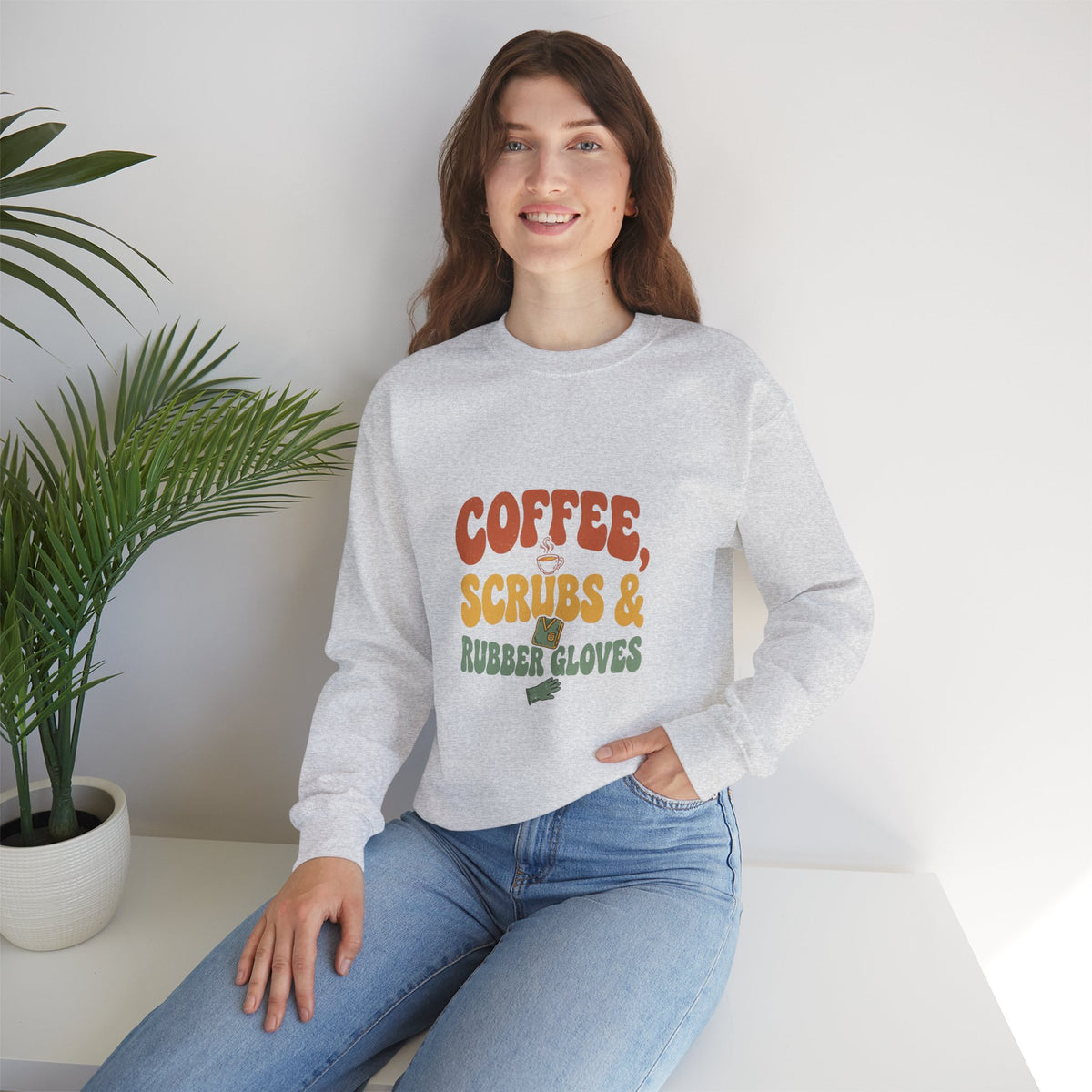 Coffee Scrubs and Rubber Gloves Sweatshirt — Funny Nurse Coffee Crewneck