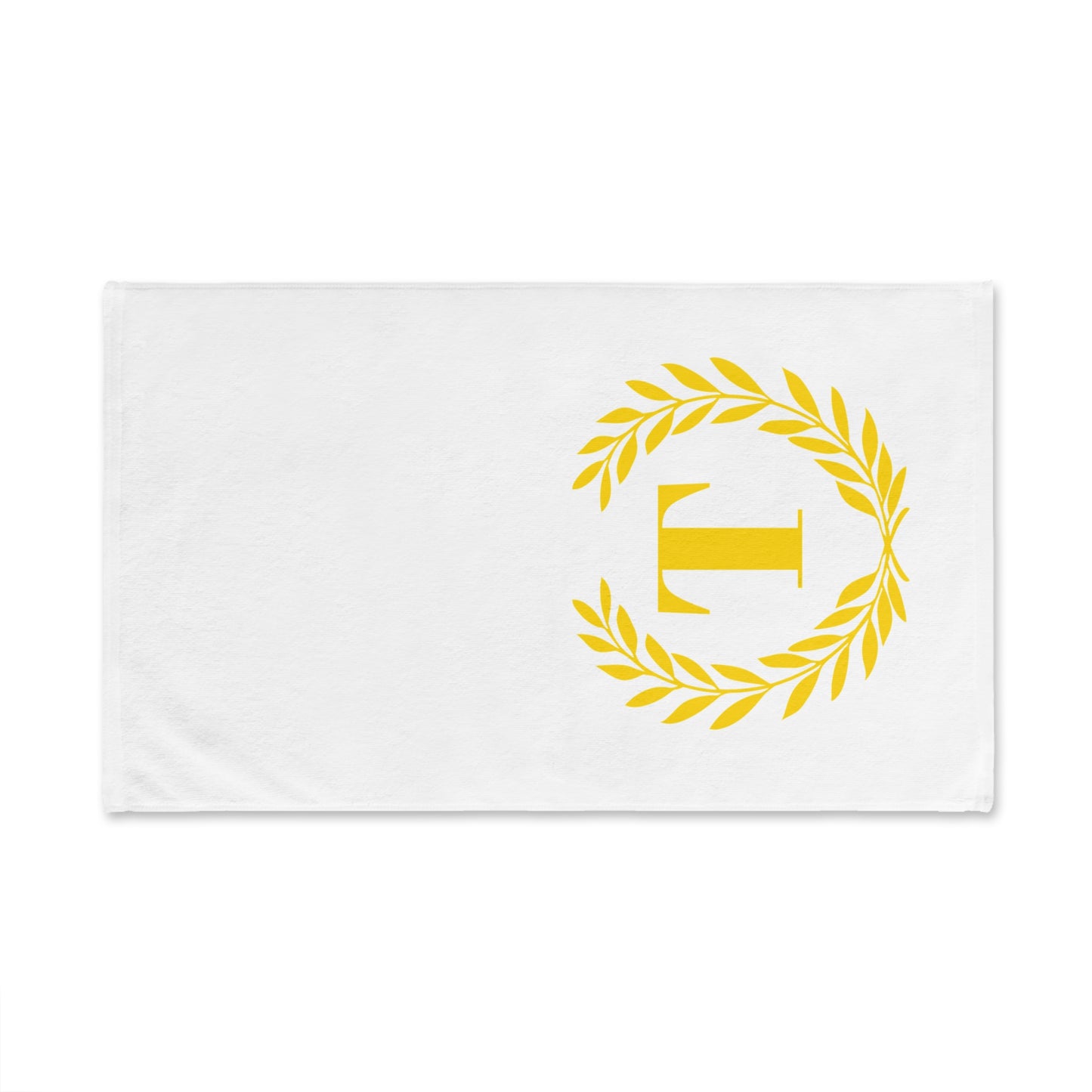 Elegant letter "T" Gold Laurel Monogram White Hand Towel