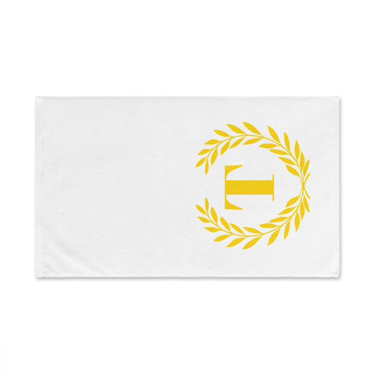 Elegant letter "T" Gold Laurel Monogram White Hand Towel