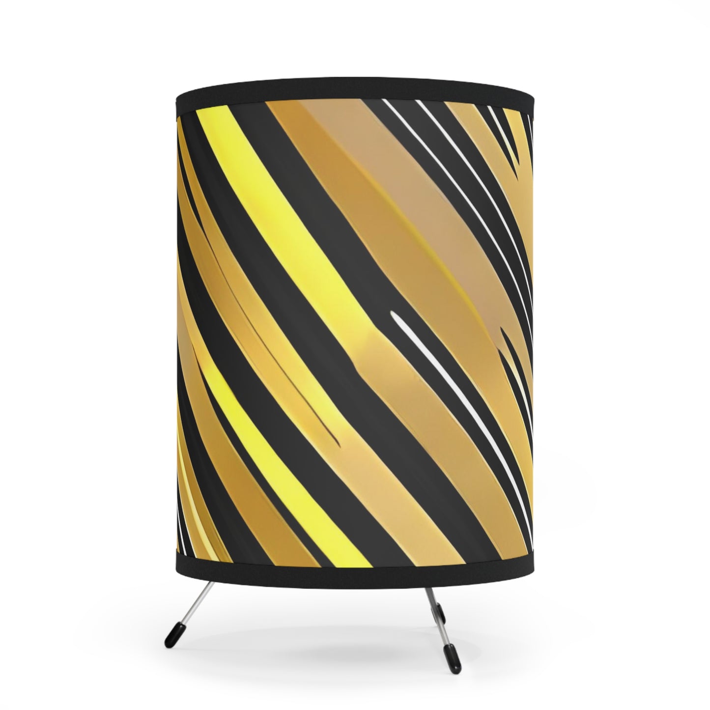 Gold and Black Stripe Pattern Tripod Lamp