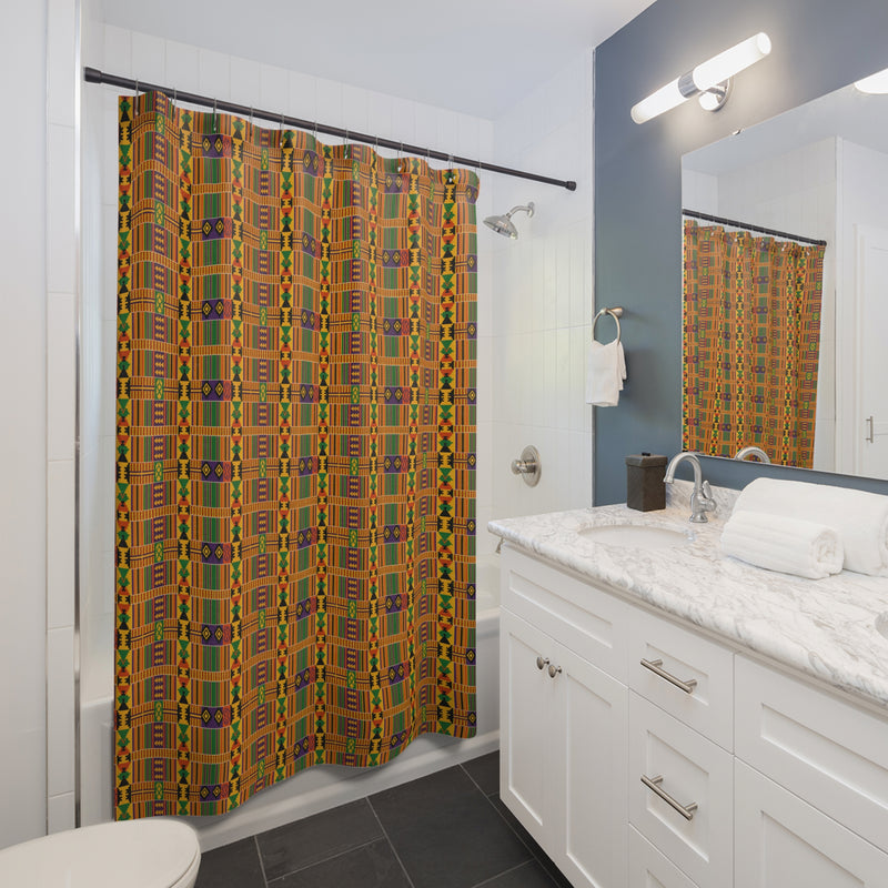 Kente Pattern Shower Curtain — Vibrant African-Inspired Bath Decor