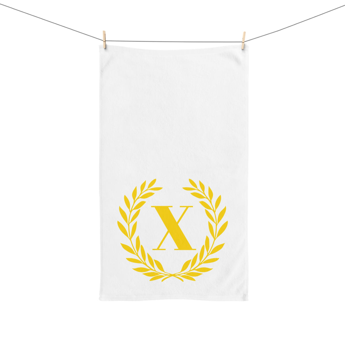 Elegant letter "X" Gold Laurel Monogram White Hand Towel