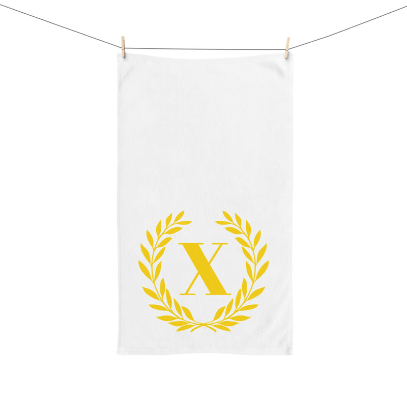 Elegant letter "X" Gold Laurel Monogram White Hand Towel