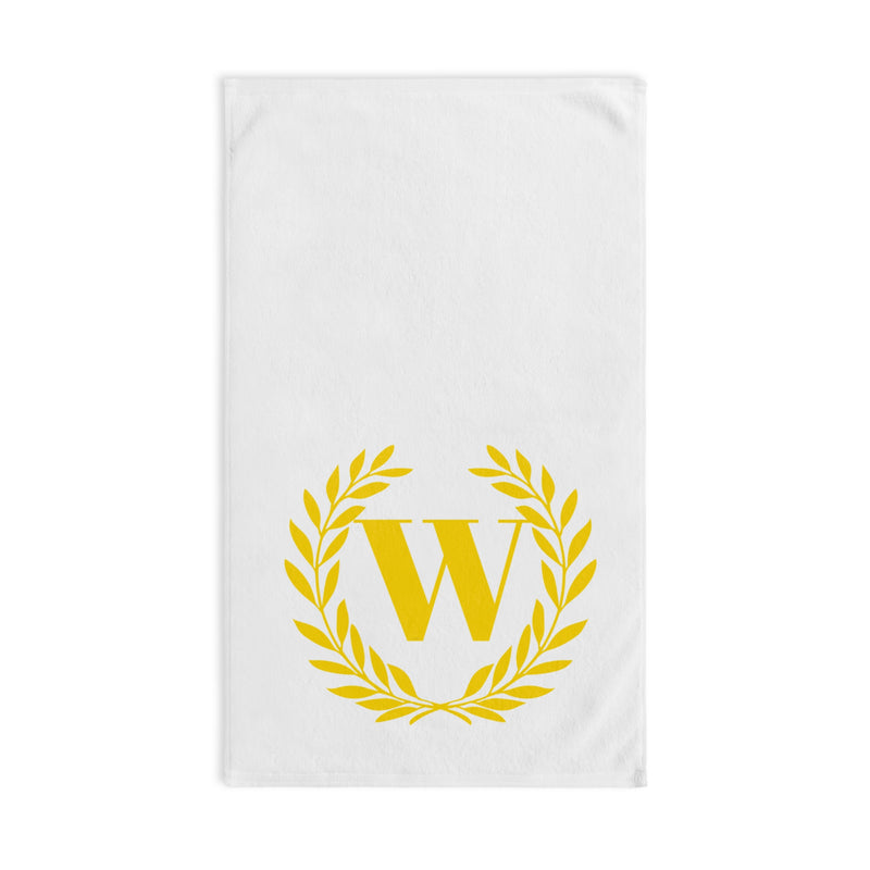 Elegant letter "W" Gold Laurel Monogram White Hand Towel