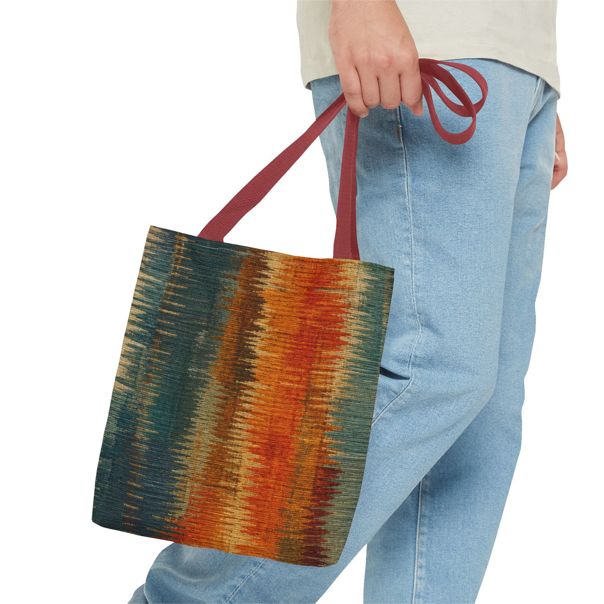 Bohemian Ikat Stripe Tote Bag — Colorful Southwestern AOP Carryall