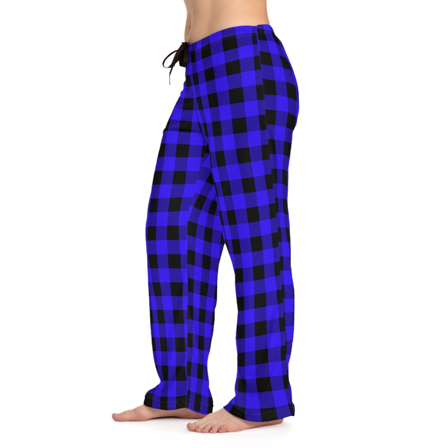 Blue Checkered Plaid Pattern Women's Pajama Pants (AOP)