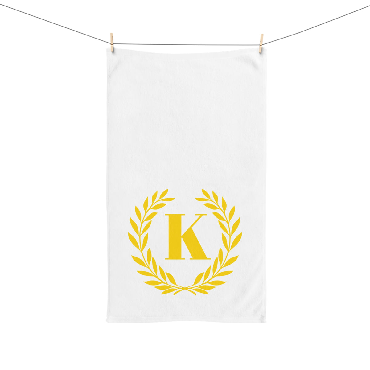 Elegant letter "K" Gold Laurel Monogram White Hand Towel